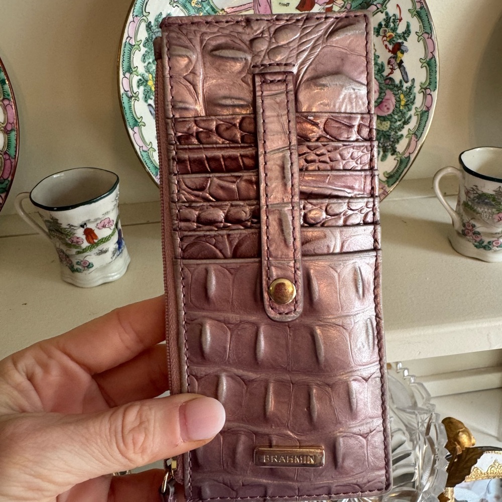 Brahmin Metallic Croc-Embossed Phone Wallet in Mauve